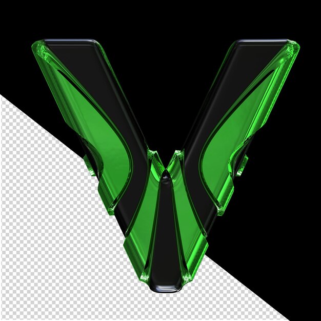 Símbolo negro con correas verticales verdes letra v