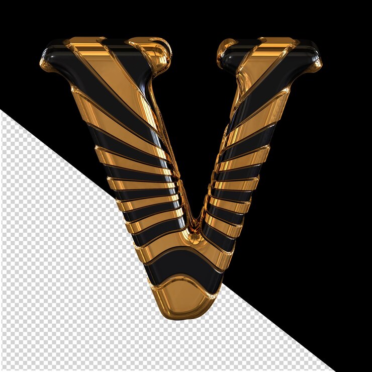 PSD símbolo negro y dorado letra v
