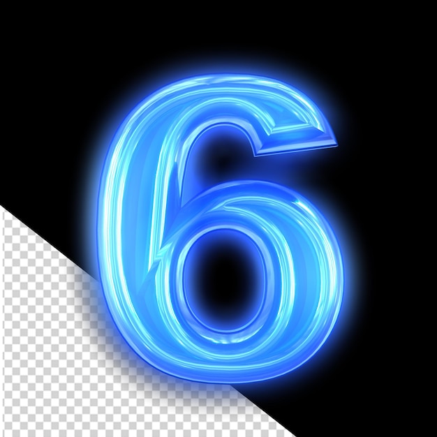 Símbolo de neón azul número 6