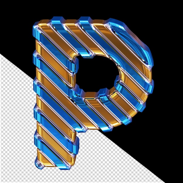 Símbolo de oro con correas diagonales azules letra p