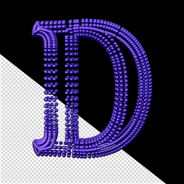 Símbolo de pequeñas esferas 3d de color púrpura oscuro letra d