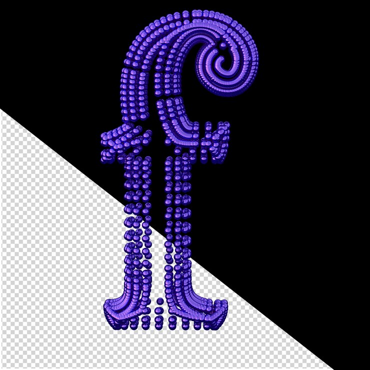 PSD símbolo de pequeñas esferas 3d de color púrpura oscuro letra f