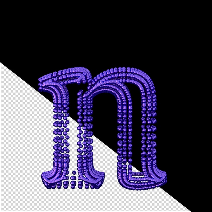 PSD símbolo de pequeñas esferas 3d de color púrpura oscuro letra n