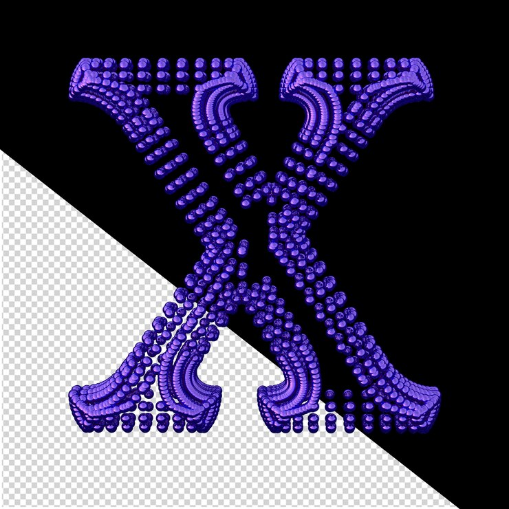 PSD símbolo de pequeñas esferas 3d de color púrpura oscuro letra x