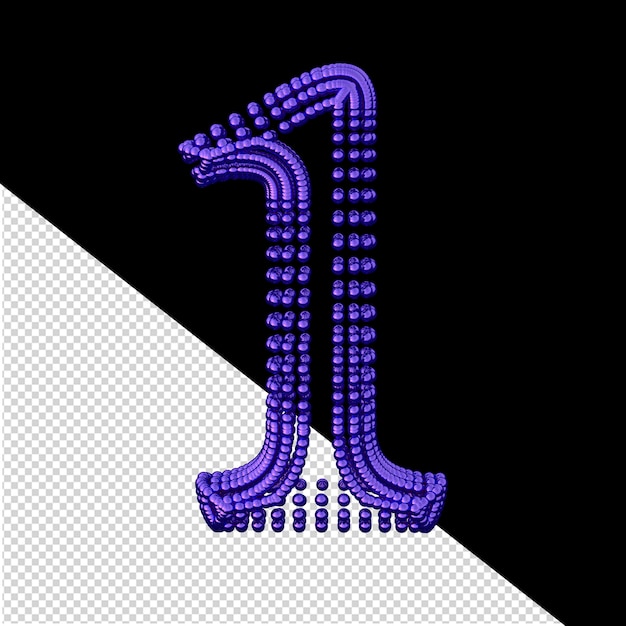 Símbolo de pequeñas esferas 3d de color púrpura oscuro número 1