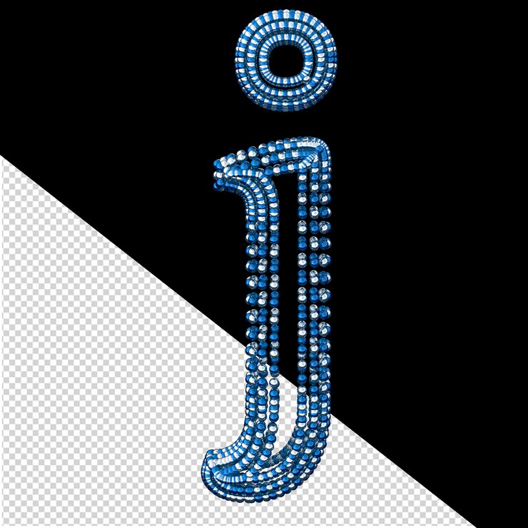 PSD símbolo de pequeñas esferas plateadas y azules 3d letra j