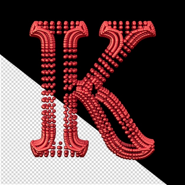 Símbolo de pequeñas esferas rojas letra k