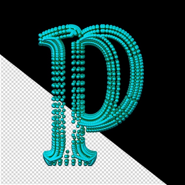 Símbolo de pequeñas esferas turquesas 3d letra p