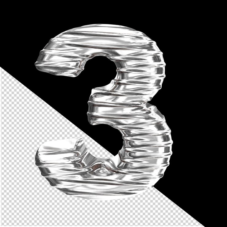 PSD símbolo plateado en 3d con el número horizontal ribeteado 3