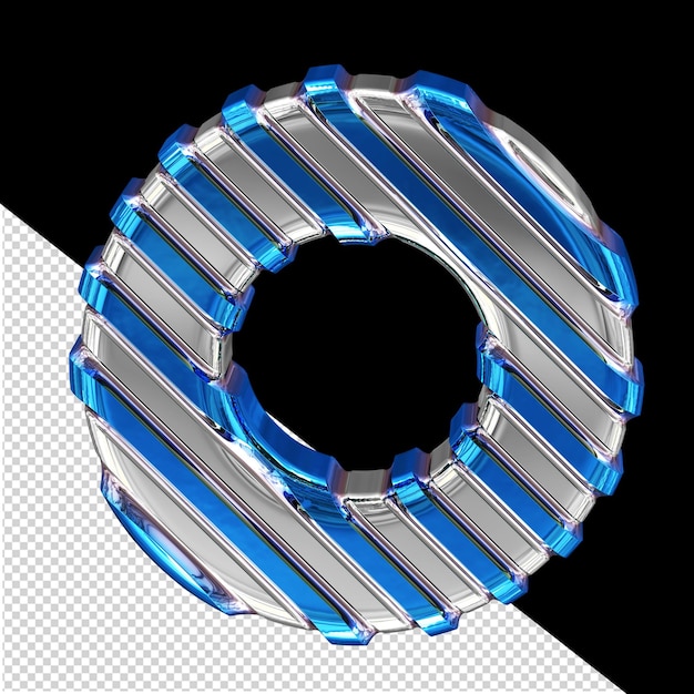 Símbolo plateado con correas diagonales azules letra o