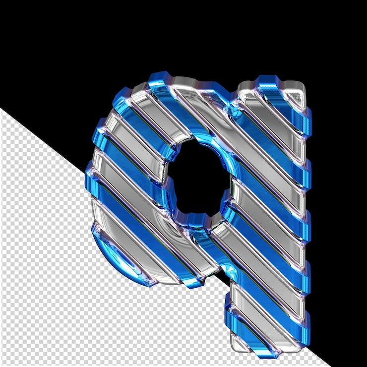 PSD símbolo plateado con correas diagonales azules letra q