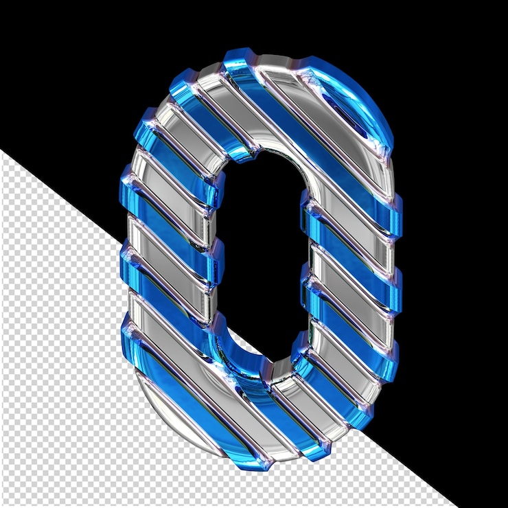 PSD símbolo plateado con correas diagonales azules número 0