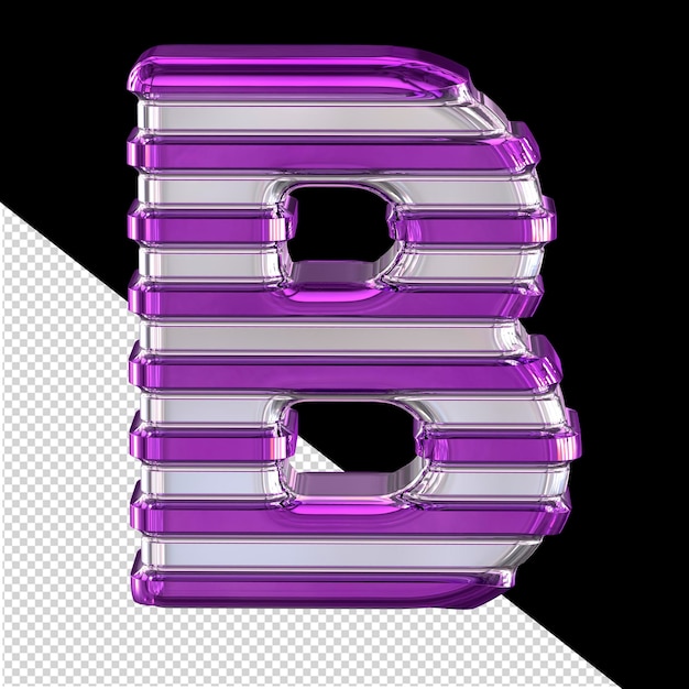 Símbolo plateado con finas correas horizontales de color púrpura oscuro letra b