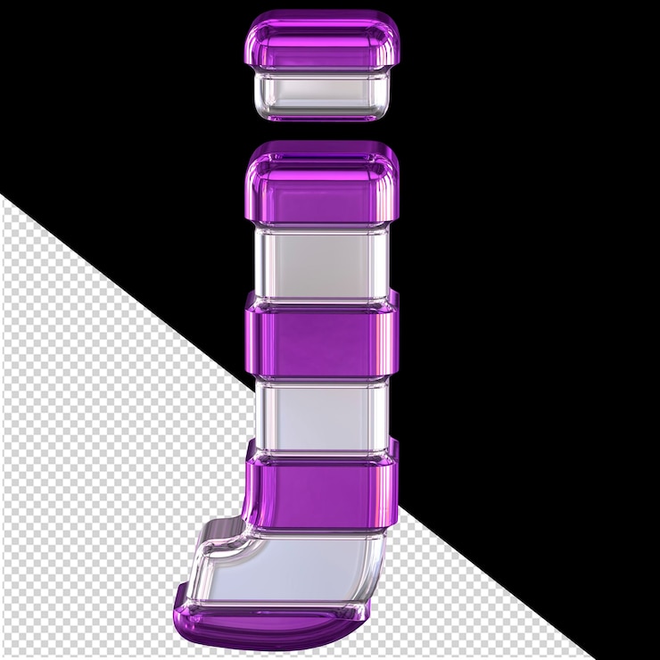 PSD símbolo plateado con finas correas horizontales de color púrpura oscuro letra j