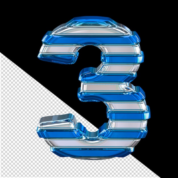 Símbolo plateado con finas tiras horizontales azules número 3