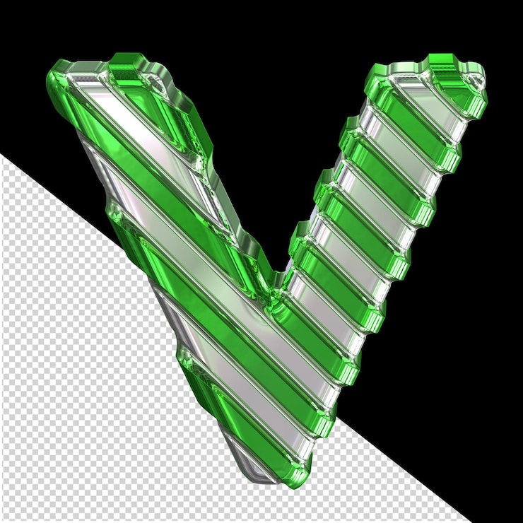 PSD símbolo plateado con tira fina diagonal verde letra v