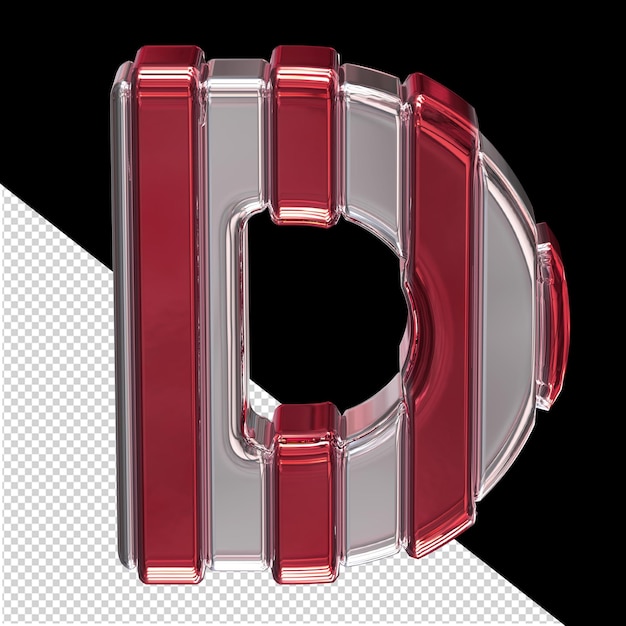 Símbolo plateado con tiras rojas letra d