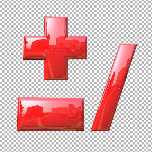 Símbolo plus subtrair a cor do alfabeto vermelho 3d premium psd psd premium