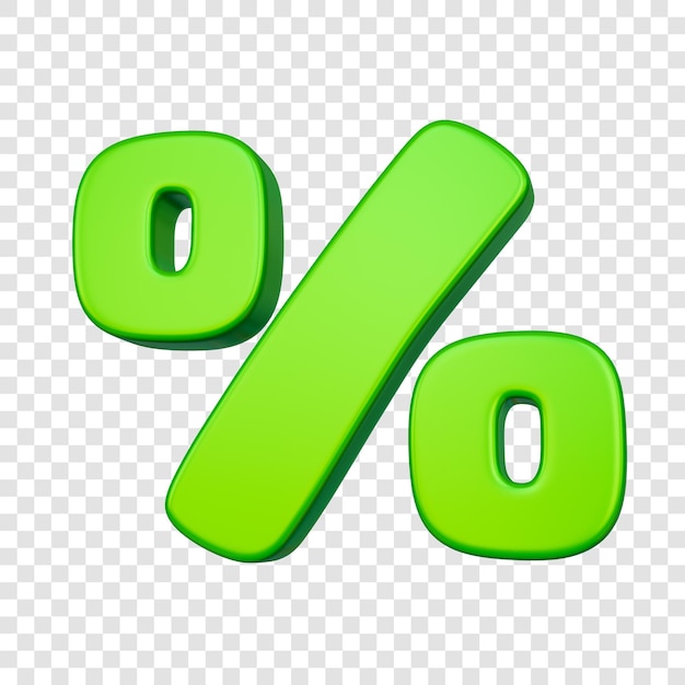 Símbolo de porcentaje de dibujos animados verdes PSD 3d en fondo transparente