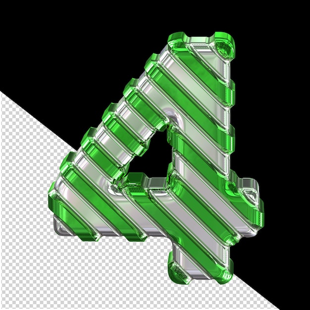 Símbolo prateado com finas tiras diagonais verdesnúmero 4