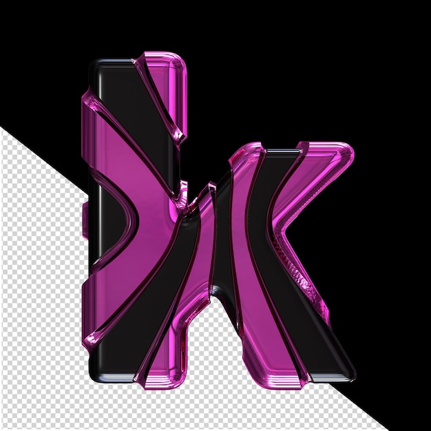 PSD símbolo preto com tiras verticais roxas letra k