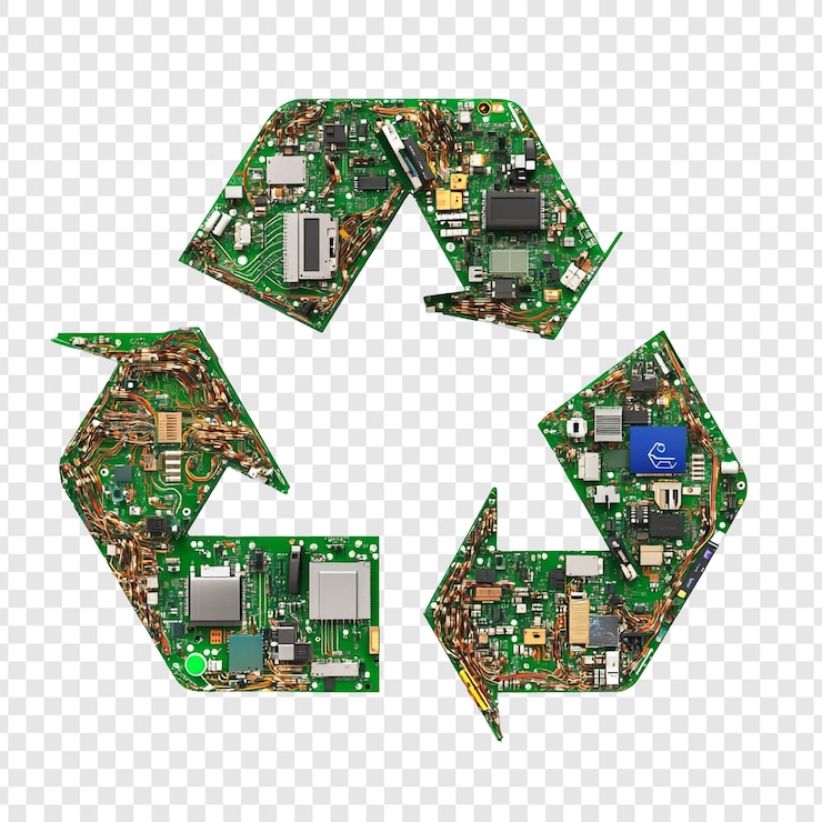 PSD símbolo de reciclaje hecho de componentes electrónicos