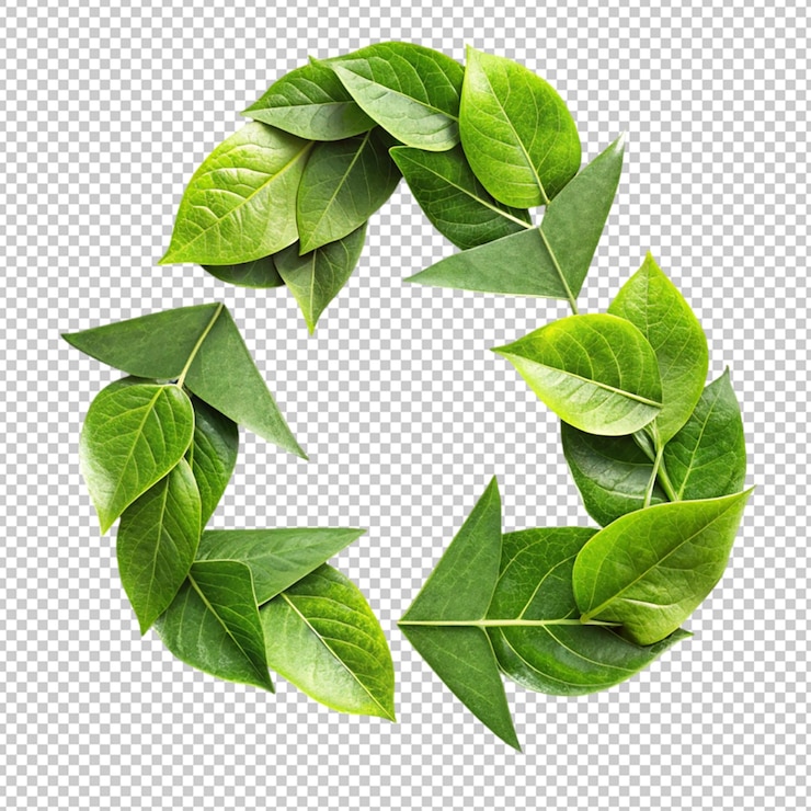 PSD símbolo de reciclaje hecho de hojas verdes sobre un fondo transparente