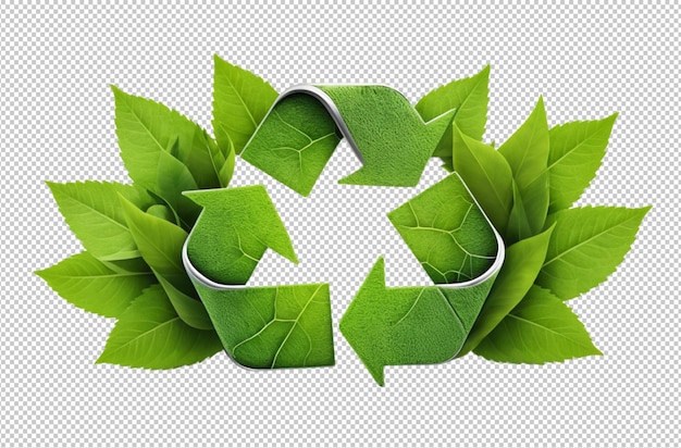 El símbolo del reciclaje de residuos con hojas verdes promueve acciones ecológicas
