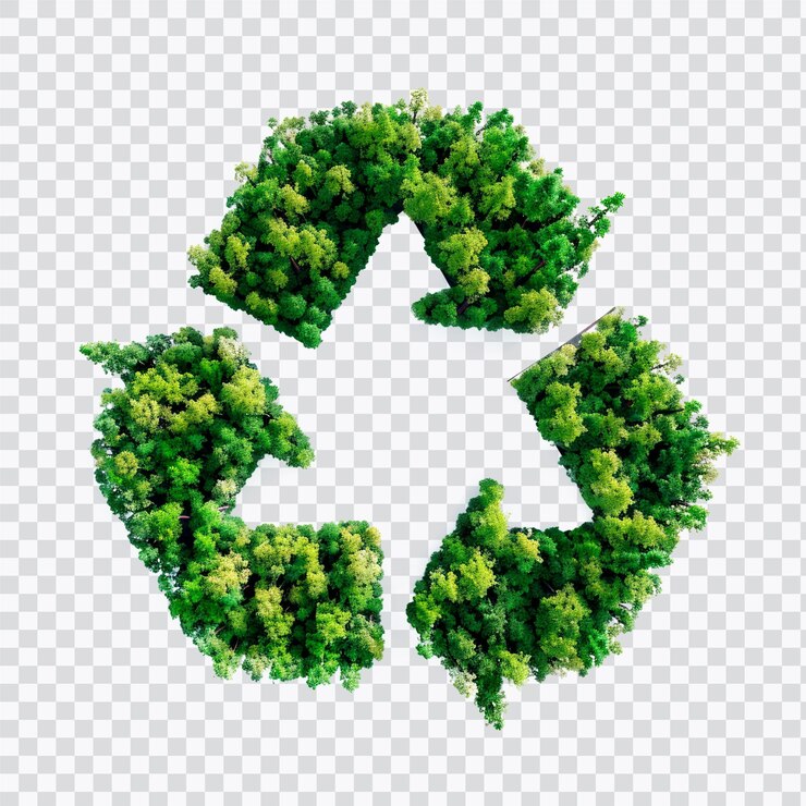 PSD un símbolo de reciclaje verde exuberante hecho de árboles que representan la ecología y los esfuerzos de sostenibilidad en la conservación del medio ambiente