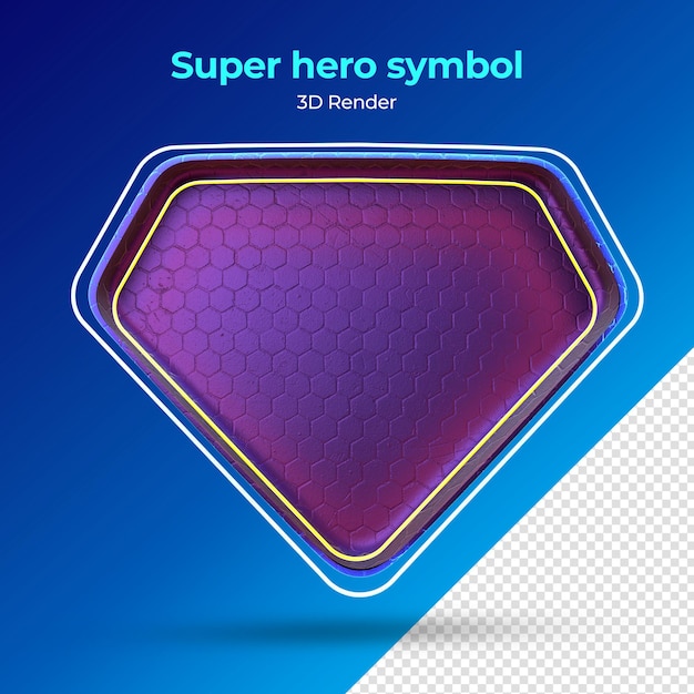 Símbolo renderizado 3d do super-herói com textura e néon