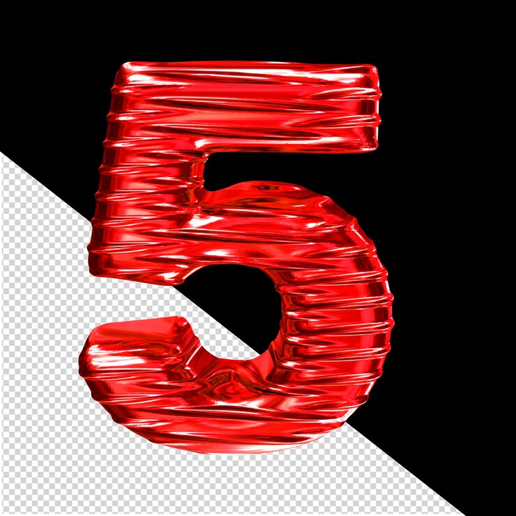 PSD símbolo rojo en 3d con el número horizontal ribeteado 5