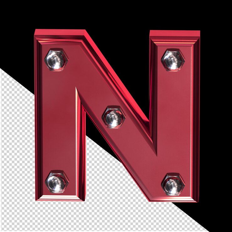 PSD símbolo rojo con tornillos plateados letra n
