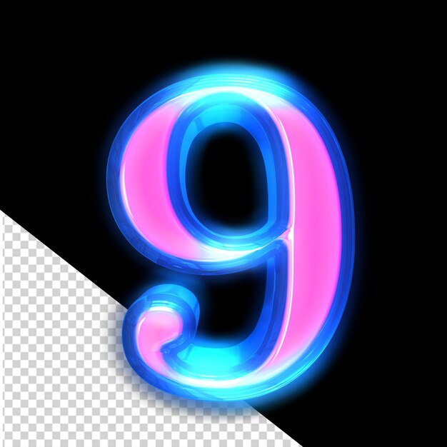 Simbolo rosa 3d che brilla intorno ai bordi numero 9