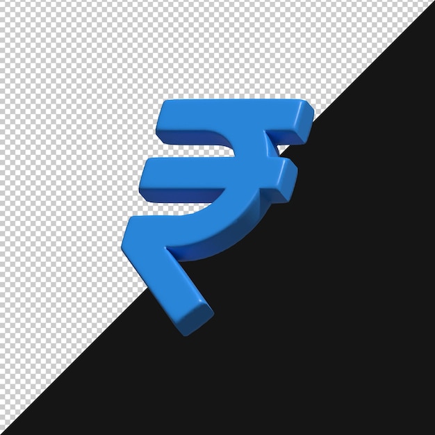 Símbolo de la rupia india azul en 3D en un fondo transparente