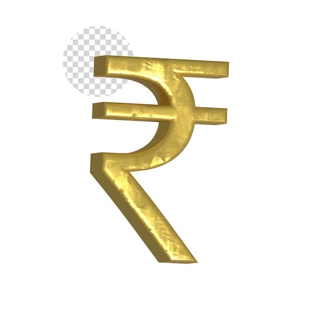 Símbolo de la rupia de moneda india dorada en 3D en un fondo transparente