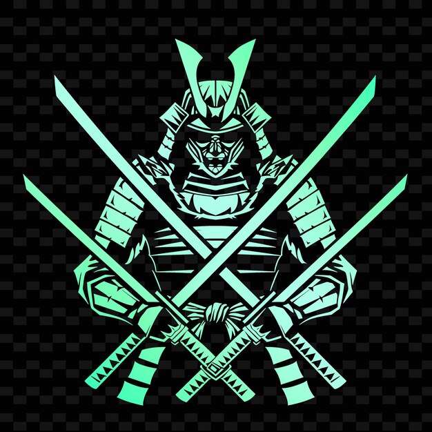 PSD un símbolo de un samurai con un fondo verde y azul