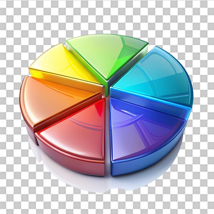 PSD símbolo de segmento de diagrama de pastel translúcido aislado en un fondo transparente