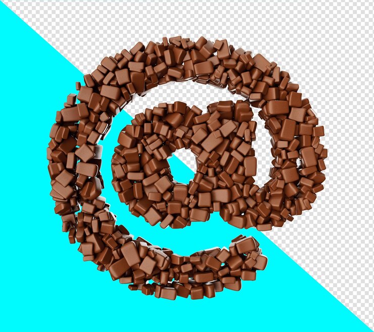 PSD en el símbolo del signo de la tasa hecho de chocolate trozos de chocolate piezas letra del alfabeto ilustración 3d