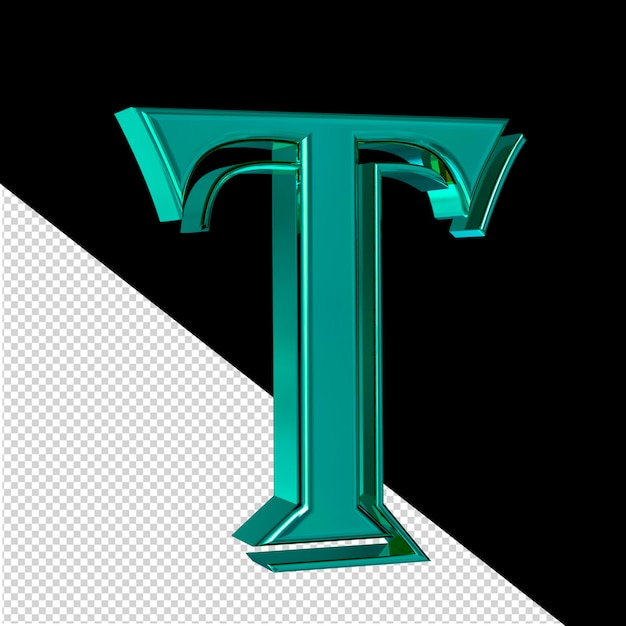 Simbolo turchese vista da sinistra 3d lettera t