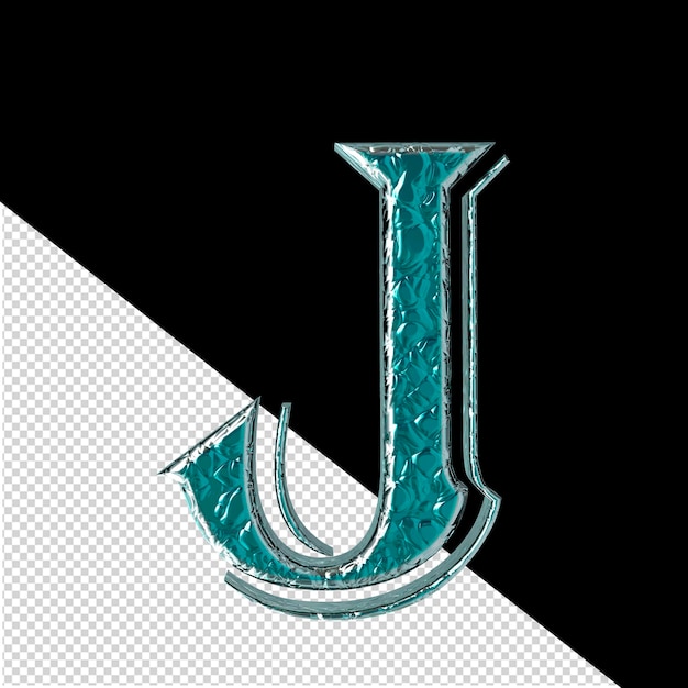 PSD símbolo turquesa em uma letra j de moldura prateada