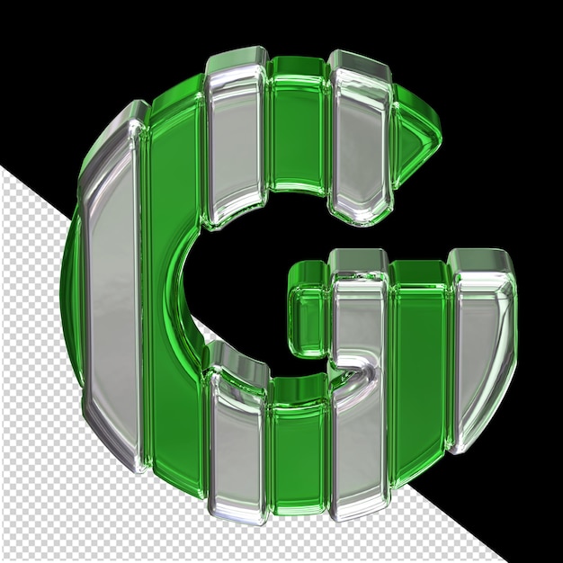 Símbolo verde com alças finas verticais prateadas letra g