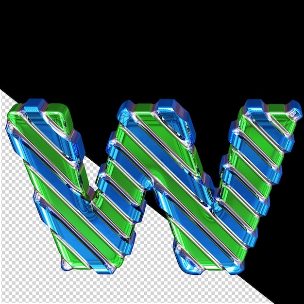 PSD símbolo verde com tiras diagonais azuis letra w