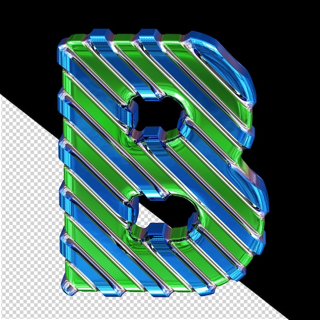 Símbolo verde con correas diagonales azules letra b