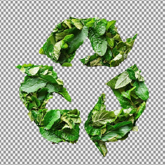 PSD símbolo verde de reciclagem criado com materiais naturais conceito do dia da terra em fundo branco
