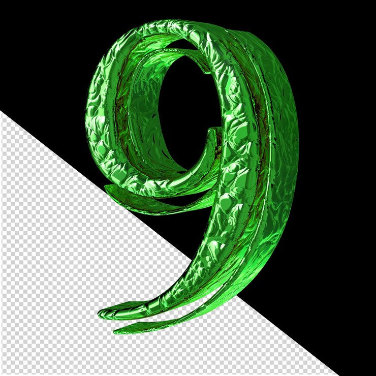 PSD símbolo verde estriado vista lateral derecha número 9