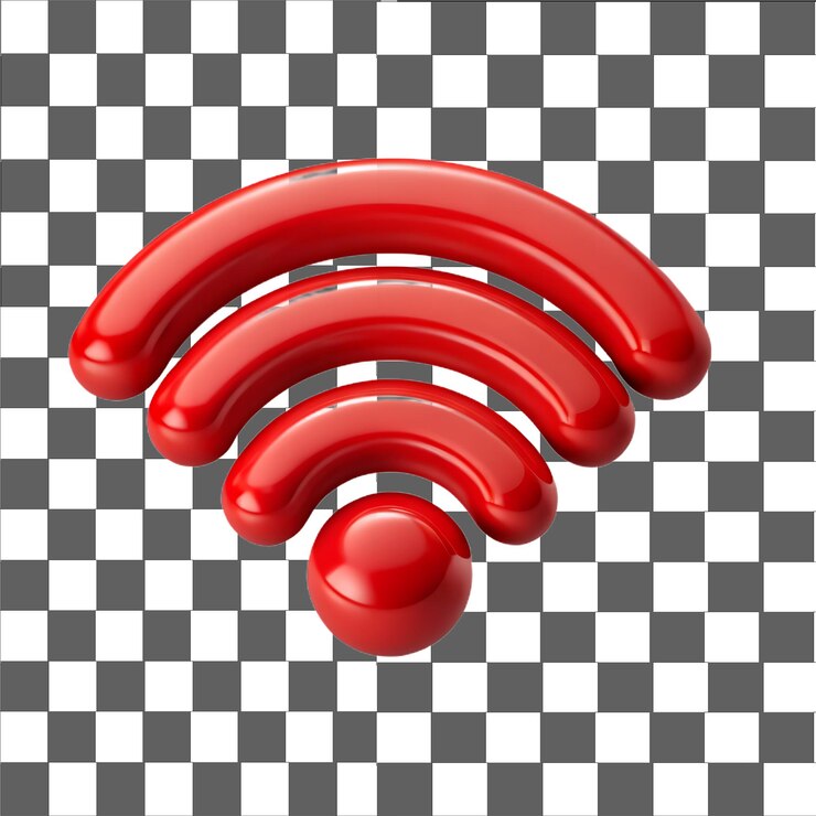 PSD símbolo wifi rojo brillante en fondo a cuadros