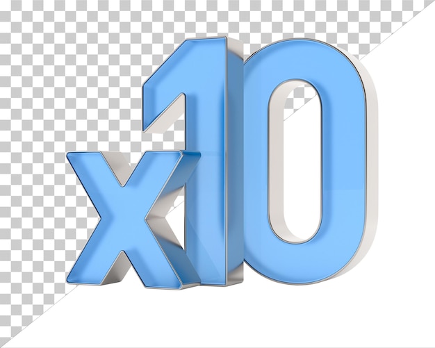 Símbolo de x10 azul sobre fondo blanco Ilustración 3D aislada