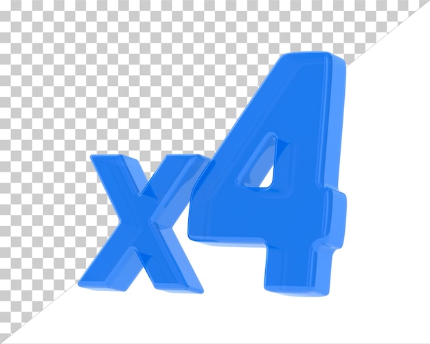 Símbolo x4 azul sobre fondo blanco Ilustración 3D aislada