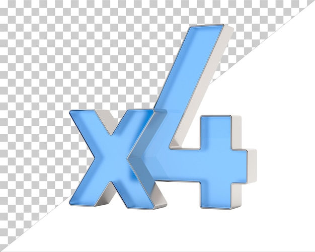 Símbolo x4 azul sobre fondo blanco Ilustración 3D aislada