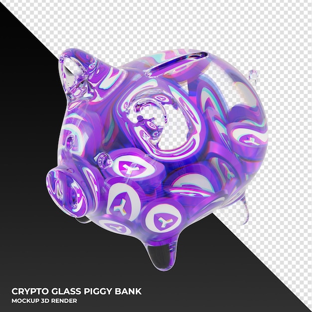 Símbolo XYM alcancía de vidrio con cripto monedas ilustración 3d